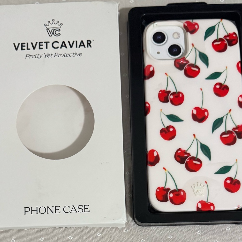 Velvet Caviar Cherry Design Phone Case - Red and White